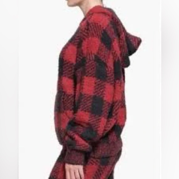 NWT SKIMS Cozy Knit Brick Buffalo Check Unisex Hoodie Size S/M - Picture 3 of 3